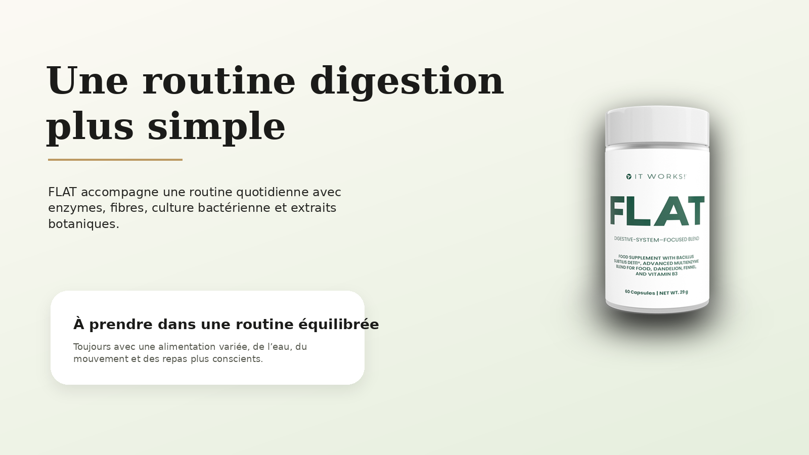 FLAT It Works routine digestion quotidienne avec enzymes fibres et probiotiques