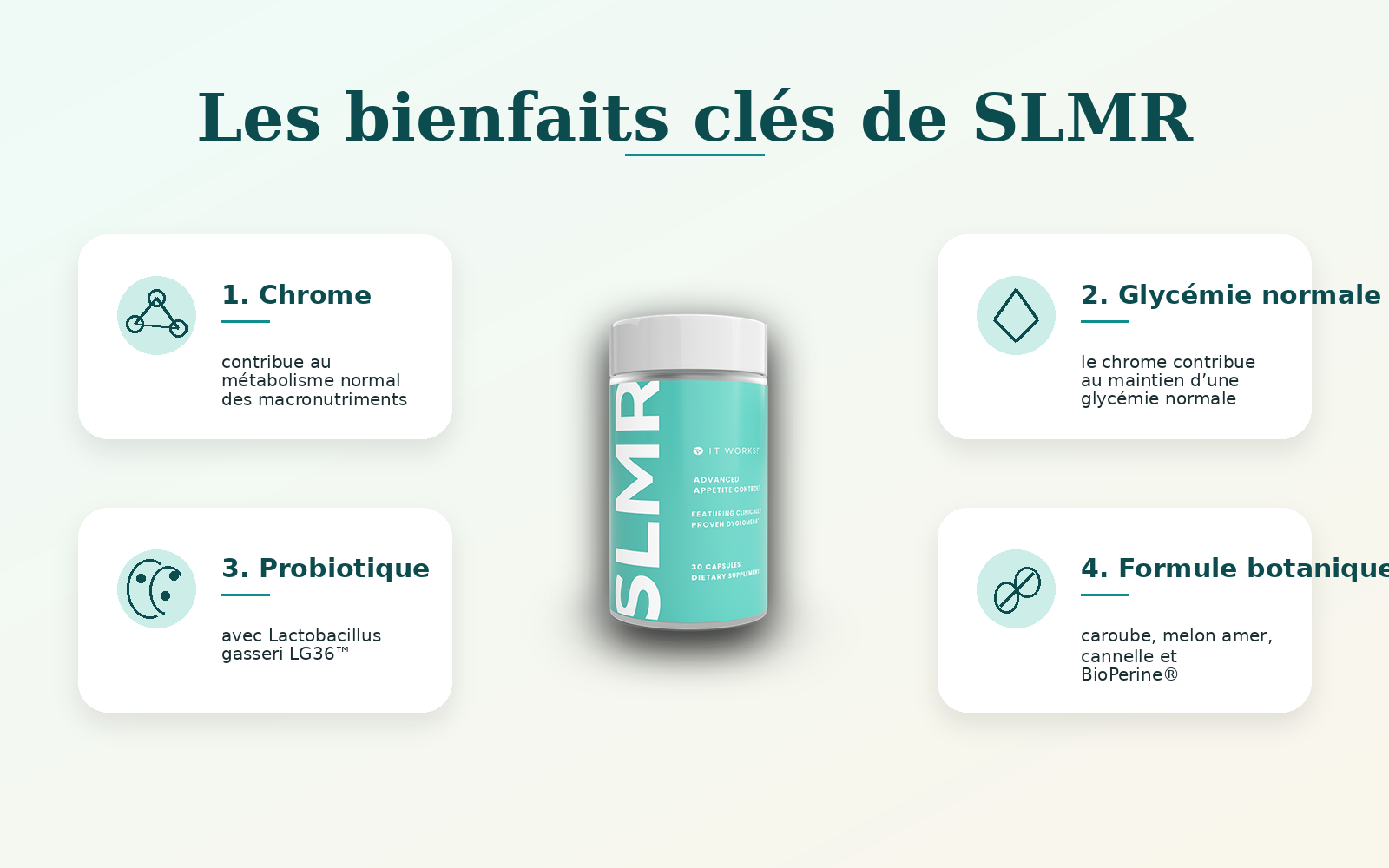 Bienfaits clés de SLMR avec chrome glycémie normale probiotique et formule botanique